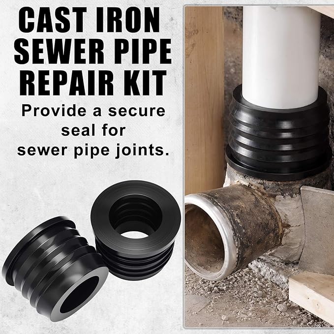 4 Pack 2'' to 1.5'' Cast Iron Hub to PVC Adapter Sewer Pipe Repair Kit Flexible Seal Fitting for Schedule Pipes Leak Resistant Corrosion Proof Durable