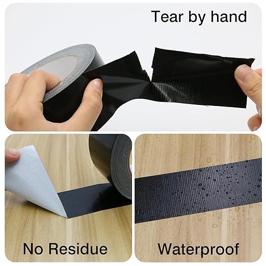 Heavy Duty Duct Tape 2 Inch X 33 Yards, 8.5 Mil Thickness, Multi Purpose Black Duct Tape, No Residue, Waterproof and Tear by Hand - for Repairs, Industrial, Professional Use