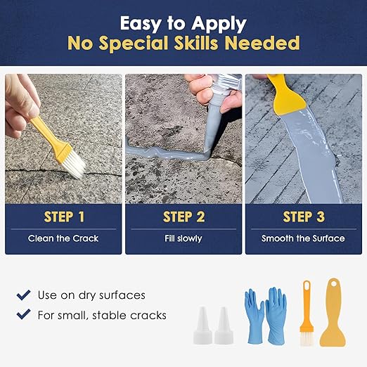 Self-Leveling Concrete Crack Filler – High Elasticity Waterproof Cement Sealant, 35.3oz Fast-Drying DIY Outdoor Concrete Joint Repair Seal Glue for Driveway, Sidewalk, Patio, Garage Floor - 2Pack Gray