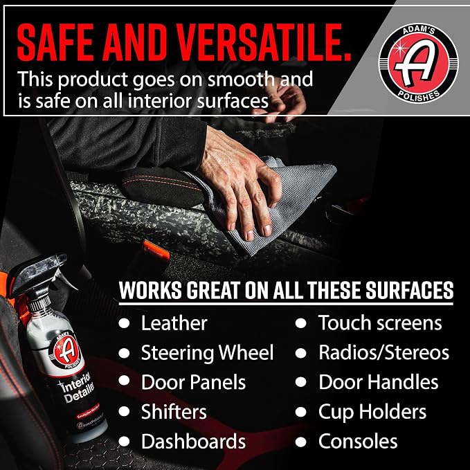 Adam's Polishes Interior Detailer 16 fl. oz - Total Car Cleaner, Protectant & Dressing | All Purpose Leather Conditioner | Vinyl, Dashboard, Screen, Seat Cleaner & More - Pack of 2