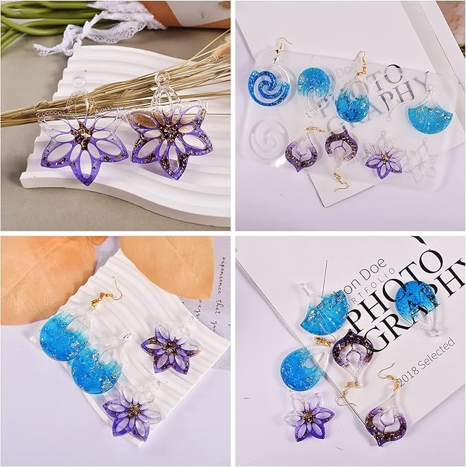Resin Molds - 13 Pair Earring & Pendant Molds, Teardrop Flower Silicone Mould with Ear Hooks & Jump Rings for DIY Epoxy Resin Jewelry Making