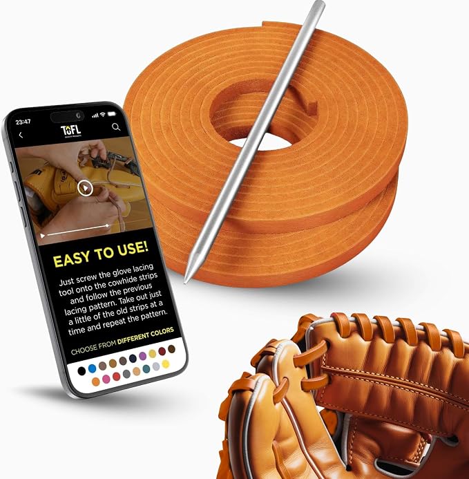 TOFL Softball and Baseball Glove Lace Kit | Mitt Lace Glove Repair Lacing Kit | 2 Leather Laces with Lacing Needle for Catchers Glove