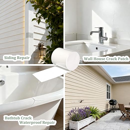 Vinyl Siding Repair Kit, Bathtub Repair Kit White Crack Hole Repair Siding Patch Outdoor Wall House Patch Self Adhesive Waterproof Tape Easy to Install