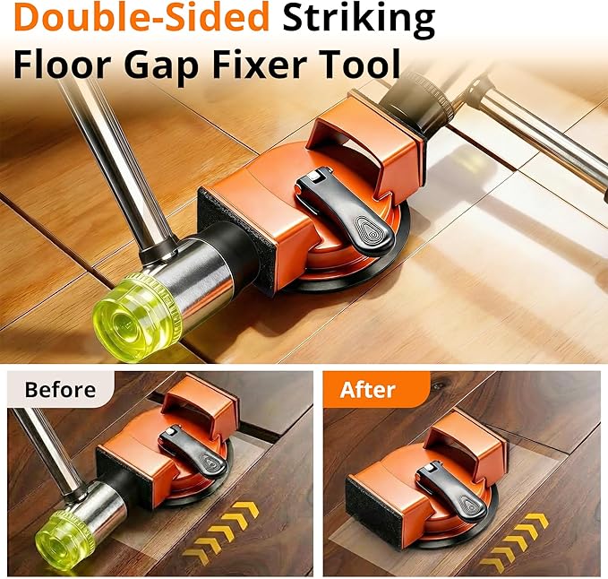 Floor Gap Fixer Tool, with 5pcs Sticky Pads, Double-Sided Striking Surface Floor Gap Repair Tool, Made of Iron & Enhanced Suction Cup, for Fixer Laminate, LVP, Hardwood Flooring Tools