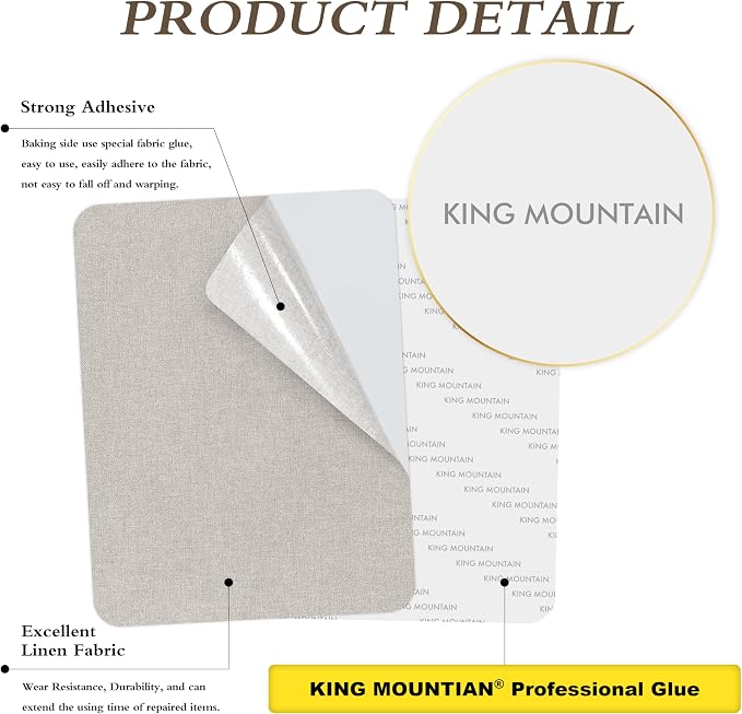 KING MOUNTAIN Fine Linen Repair Patches, Self-Adhesive Linen Fabric Patches, 8X11 inch 2 PCS, Multi Color, Can be Used for Linen Sofa Repair (Rice Coffee,8" x 11"-2PCS)