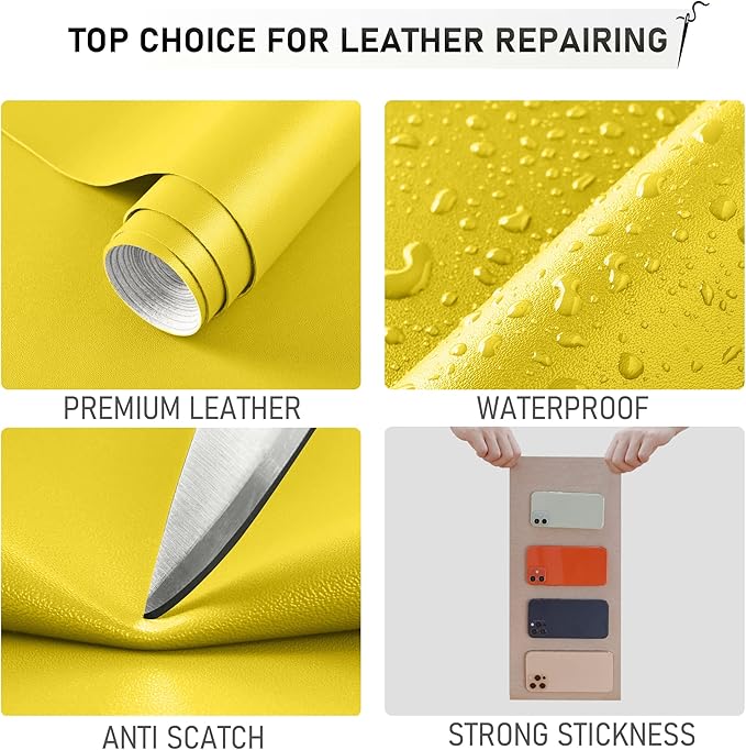 YAFLC Self Adhesive Leather Repair Tape Kit, 4"x 63" Leather Repair Patch for Furniture, Leather Repair Patch for Car seat, Sofas, Couch, Boat Seat Yellow