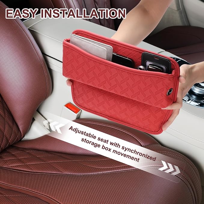 HARFINGTON 2pcs Car Seat Gap Filler Organizer 11.5 x 8 x 2.1 Inch Leather Universal Car Organizer Storage Box Between Seat and Console for Phone Sunglasses Keys, Beige