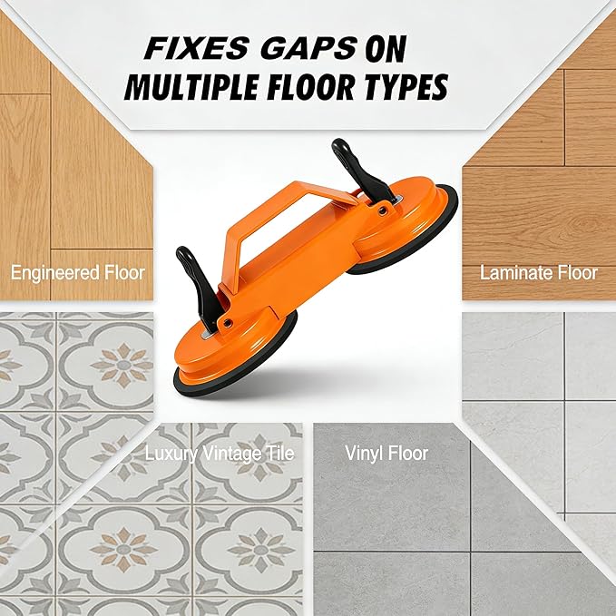 Floor Gap Repair Tool - Heavy Duty Plank Grabber Suction Cup & Slot Cutter Hammer, 6 Sticky Pads, Quick Lock Puller for Laminate/Vinyl/Hardwood Floors, Iron-Made(Large)