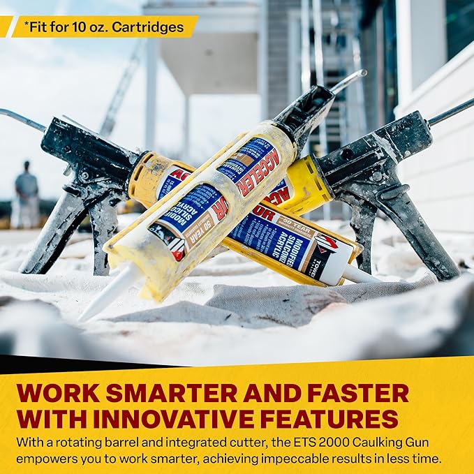 Dripless ETS2000 The Yellow Gun Composite Caulk Gun - Dripless Caulking Gun for 10 oz Cartridges or Tubes - Lightweight Body - 12:1 Thrust Ratio - Pro Painter Preferred
