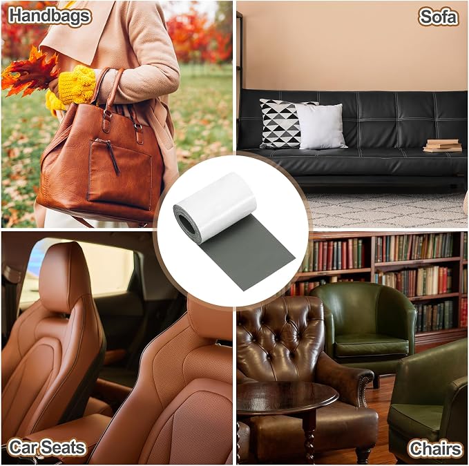 MECCANIXITY Leather Repair Patch 3"x60" Self-Adhesive Leather Vinyl Repair Tape Kit for Furniture Couches Sofa Chair Car Boat Seats Jackets, Dark Gray