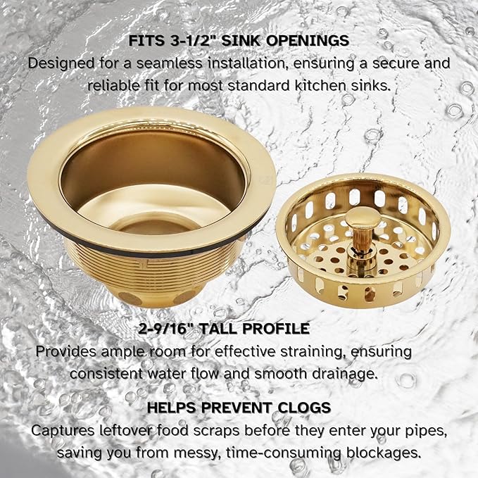 Westbrass D214-01 3-1/2" Post Style Large Kitchen Sink Basket Strainer, Polished Brass