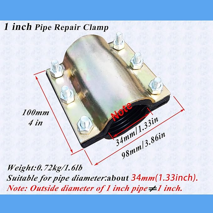 Water Pipe Repair Clamp,OD of The Applicable Pipe is About 1.33 inch,Leak Sealer for Pipes and Plumbing,Length About 4 inch,Suitable for PE/PPR Pipes,Steel/Iron Pipes