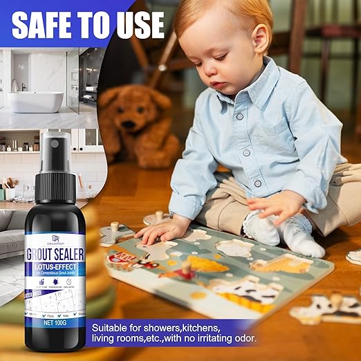 Grout Sealer, Waterproof Tile Sealer for Shower Tile, Floor, Kitchen - 2-in-1 Spraying & Squeezing Application - Clear Fast Dry Stain Resistant Grout Sealant for Bathroom, Shower, Marble