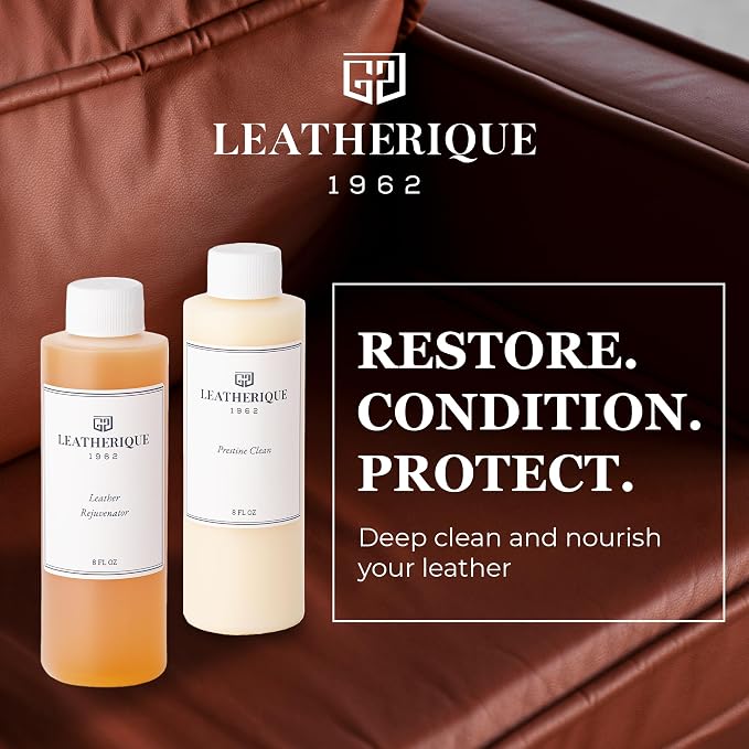 Leather Care & Preservation Set - 16 oz | Leatherique Rejuvenator Oil & Prestine Clean 2-Step System | Softens, Conditions & Preserves Leather | Perfect for Cars, Furniture, Saddles & More