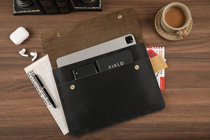 Leather Tablet Sleeve - 12.9 Inch iPad Sleeve, Document Holder Folio File Holder, Genuine Leather Sleeve Case for Protection and Style-Grey-Custom