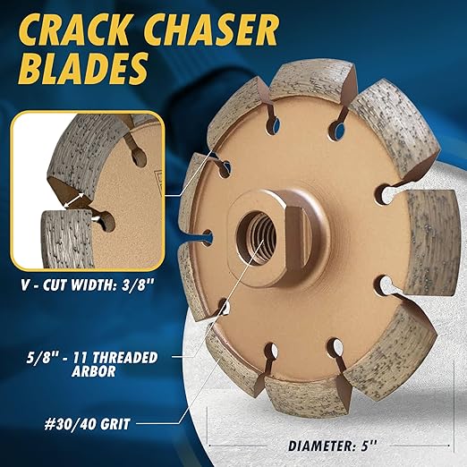 5" Crack Chaser Blade for Cured Concrete, Asphalt Repair or Joint Widen, 0.375" Width, 5/8"-11 Arbor