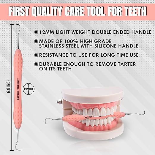 Professional Dental Tools Tartar Scraper for Dentist, Personal Use and Pets Plaque Remover for Teeth, Premium Oral Care Double Ended Dental Scaler | U5/33 Stainless Steel (Pink, Silicone Handle)