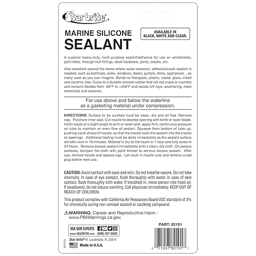 STAR BRITE Marine Silicone Sealant - Waterproof, Durable, UV Resistant, for Fiberglass, Metal, Wood, Glass, Ceramic & More - Black, White, and Clear