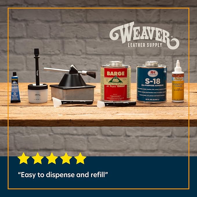 Weaver Leather Supply Leather Repair Glue Can with 11 mm Brush and Cap, 8 Oz, Red, Glue Container with Brass Pump, Robust Tool for Solvents and More