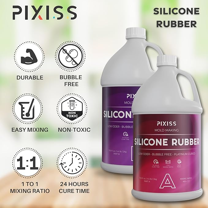 Silicone Mold Making Kit Liquid Silicone Rubber (25 kg/6 Gallon Kit) with Accessories Kit (3-Pack) - Mixing Ratio 1:1 - Bubble Free Translucent Clear Silicone Mix for Silicone Rubber Mold Making