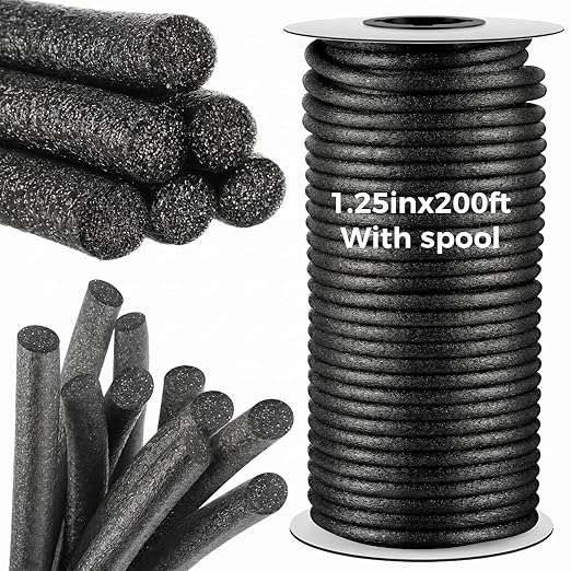 MotiMind 1.25 Inch x 200 ft Foam Backer Rod for Gaps Joints Concrete Crack Filler Caulk Saver Bulk Foam Backing Rod Concrete Filler Rope for Weather Stripping Door Seal(Black)