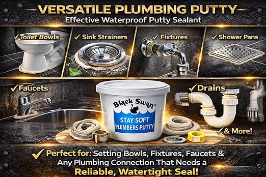 Black Swan Stay Soft Plumbers Putty, 7lbs - Crack-Resistant, Ideal for Sink Drain, Faucets & Fixtures, Stretchable Plumber Putty - White