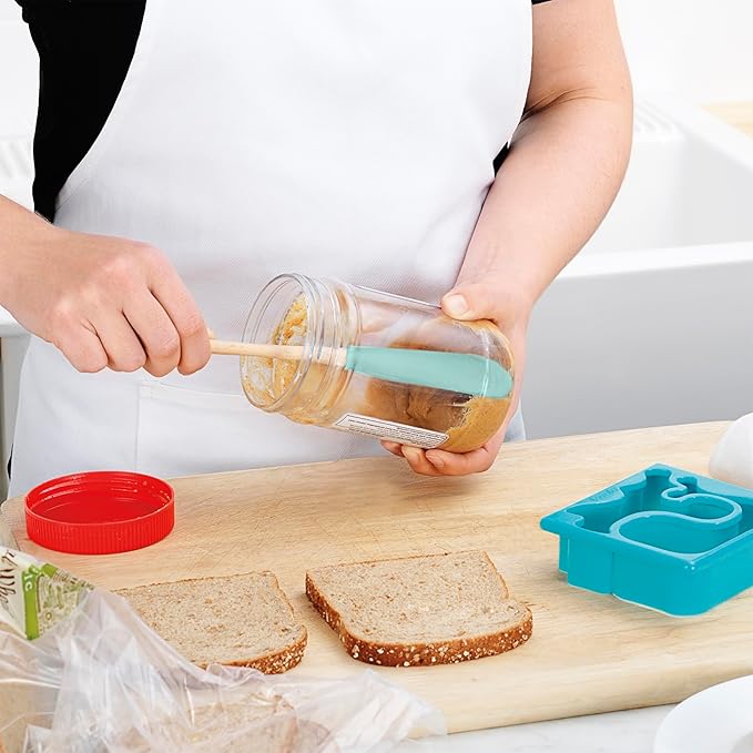 Tovolo Flex Core Jar Scraper With Wood Handle Long Silicone Spatula For Peanut Butter Jelly Jars, Heat Resistant BPA Free Long Handle Jar Spatula for Scraping Spreading Aqua Seafoam Green