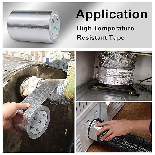 BOMEI PACK Adhesive Aluminum Foil Heat Shield Tape 1 Pack 6inch x 66ft,Barrier Fiberglass Thermal Insulation Reflective Material High Temp Protectionn