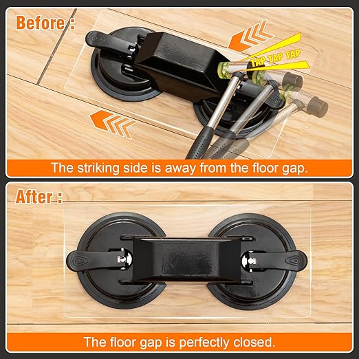 Floor Gap Fixer Tool, Heavy Duty Suction Cup with 45° Double Sided Striking Surface, Floor Repair Tool with Sticky Pads & Hammer for Wood, Vinyl, Laminate Planks Fixing