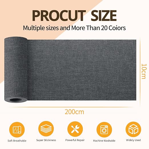Fabric Repair Tape, Self-Adhesive Couch Patch Repair Fabric Patches for Furniture, Couch Repairing Kit Tape for Upholstery, Carpets, Chairs, Sofas, Pillows Linen 4x80 Inch Dark Grey