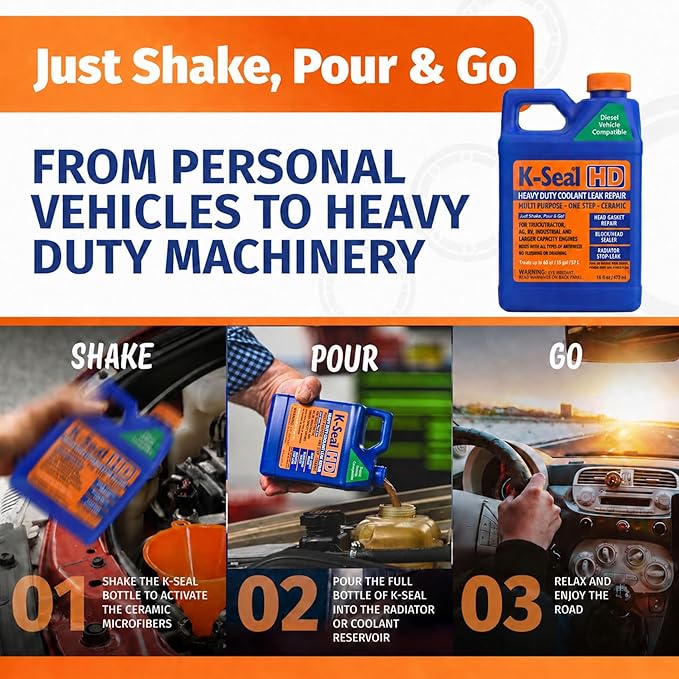 K-Seal ST5516 Heavy-Duty Multi-Purpose One Step Coolant Leak Repair, 16 oz, Pour and Go, Mixes with All Antifreeze, No Flushing Required