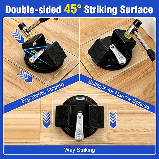 Floor Gap Fixer Tool, Double 45°Striking Surface Floor Gap Repair Tool, Suction Cup for Floor Planks Fixing, Flooring Crack Closing Tool with Aluminum Handle & Noise Absorbing Felt for Laminate, Vinyl