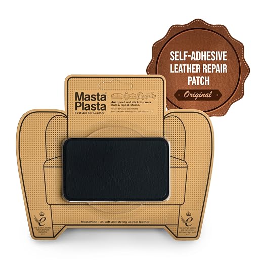 MastaPlasta Premium Leather Repair Patch - Black 4" x 2.4" (10 x 6 cm). Your Instant Stick-On Upholstery-Quality Leather Repair Kit for Couches, Car Interiors, Bags & DIY