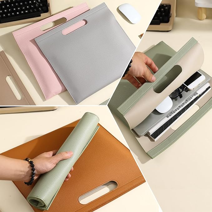 Premium PU Leather Waterproof File Folder, Easy to Clean Document Organizer, Multi-Color Options, 13.34x12.56in, Ideal for Students & Professionals (Green)
