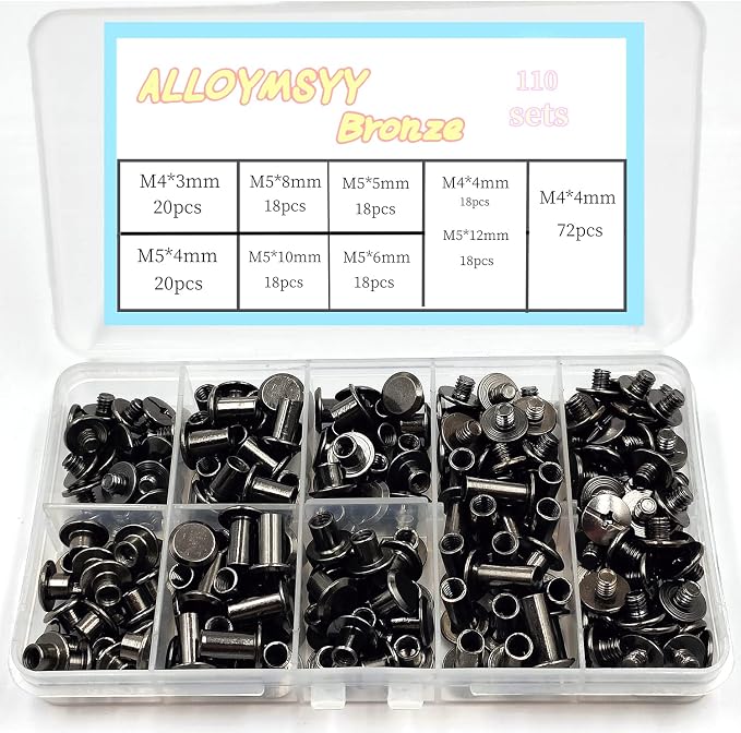 110 Sets Black Chicago Leather Fasteners Leather Rivets Kit for Shoe/Belt Repair/Fabric Rivets