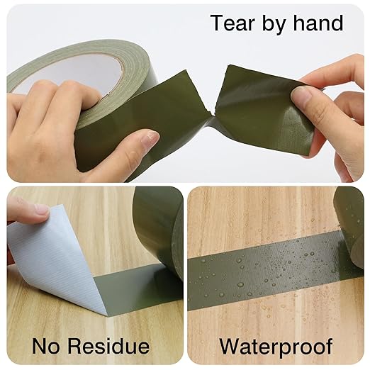 Heavy Duty Duct Tape 3 Inch X 33 Yards, 8.5 Mil Thickness, Multi Purpose Olive Green Duct Tape, No Residue, Waterproof and Tear by Hand - for Repairs, Industrial, Professional Use