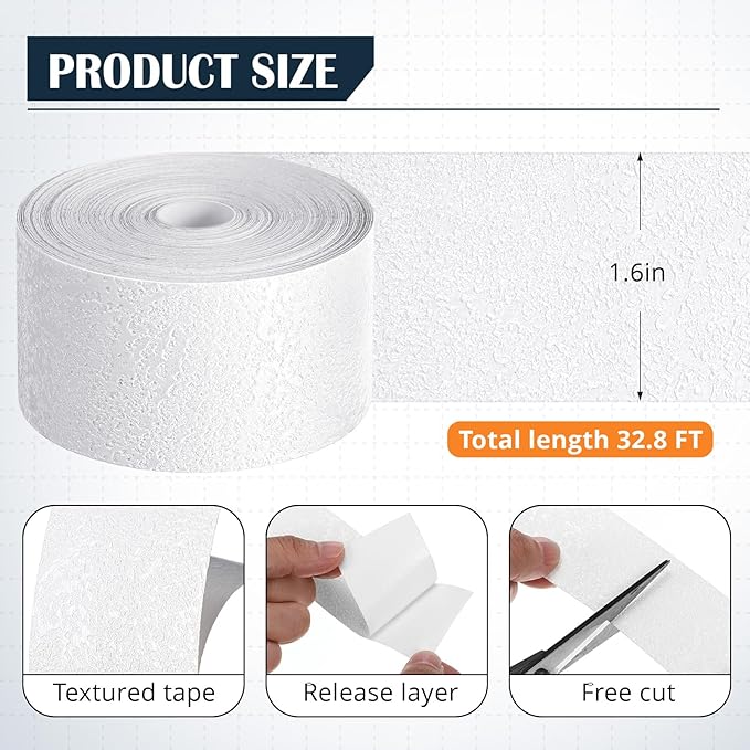 Self Adhesive Crack Drywall Joint Repairs Tape 1.5'' x 32' Textured Roll Joint Tape Paintable for Walls Diatom Mud Finish Texture Tapes for Drywall Repair