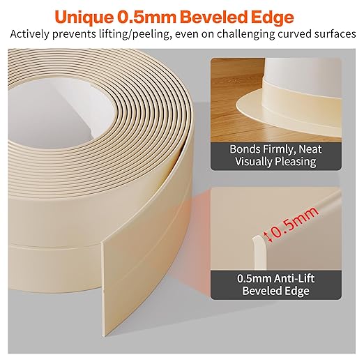 Dstorelhp 2 Rolls Beige Caulk Tape Waterproof Self Adhesive, Decorative Caulking Tape for Kitchen, Countertop, Bathroom, Sink, Bathtub, Toilet, Shower (1.5" x 10.5Ft)