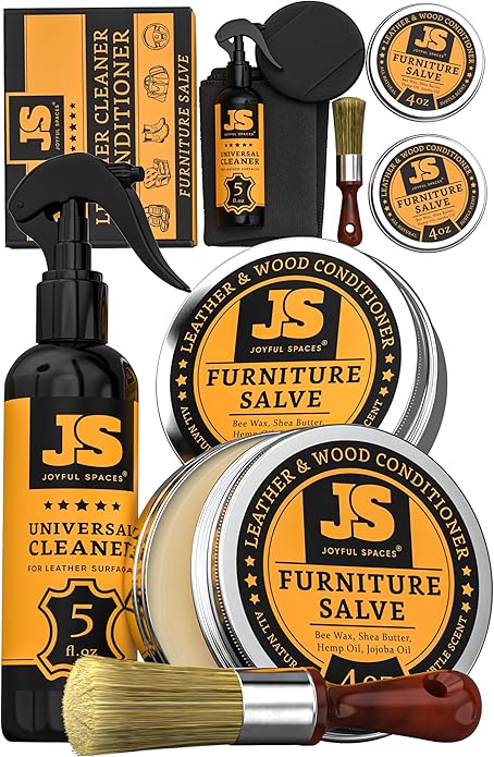Furniture Salve for leather, leather cleaner and conditioner, leather repair kit, shoe polish kit, wood restorer for furniture, bees wax furniture polish and cleaner 8 oz