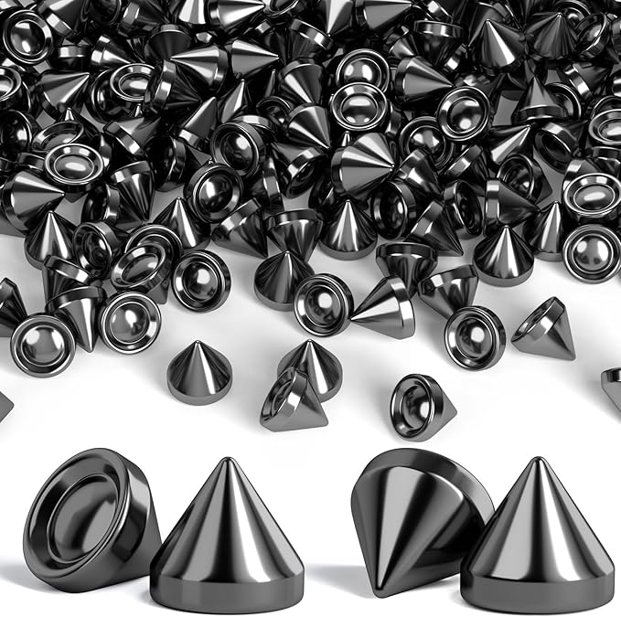 OIIKI 160PCS 8mm ABS Bullet Spike Cone Studs, Rivets Cone Spike Studs Beads, Flat Back Punk Spikes DIY Crafts Studs Glue on Decoration for Clothing Leather Clothes Belt Bag Shoes Jewelry Trims - Black