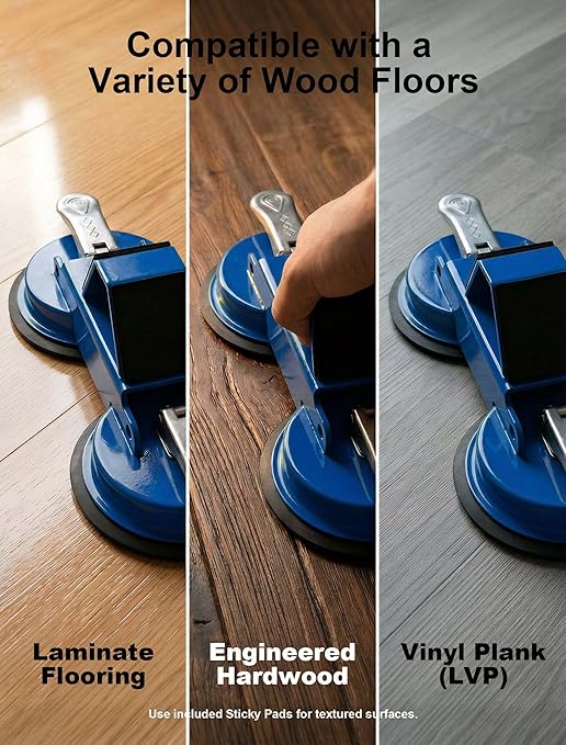 PlayMoon Floor Gap Fixer Tool, Heavy Duty Dual Suction Cup Floor Gap Repair Tool with Metal Levers for Laminate Flooring Engineered Hardwood and Vinyl Plank (Blue)