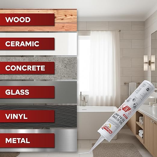 XFasten Clear Silicone Caulk Neutral Cure 10.1 oz – 100% Waterproof Silicone Sealant, Crack and Shrink Resistant, Low Odor, Strong Adhesion Caulking for Kitchen, Bath, Window, Shower, Outdoor Use