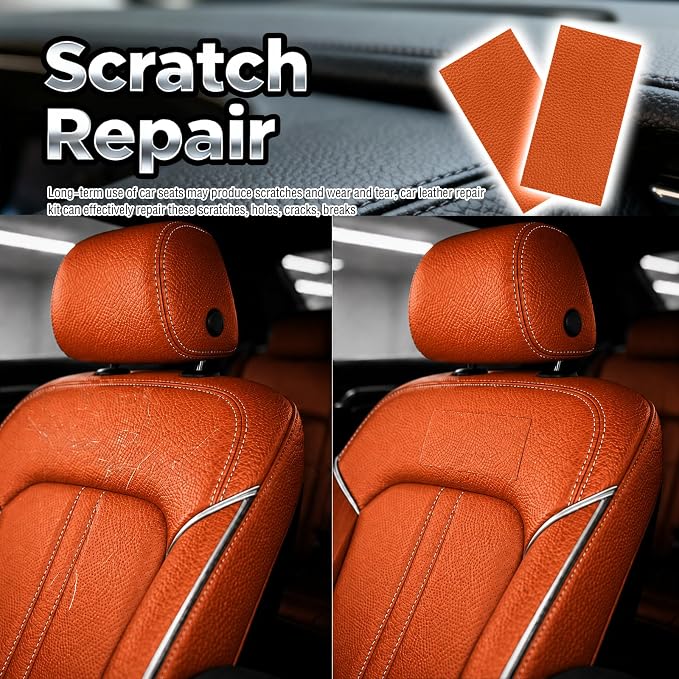 2PCS PU Leather Patch for Car Seat Repair,Self-Adhesive Leather Repair Patch Tape Vinyl Repairs Kit,Portable Car Leathers Repairs Kit for Cars Upholstery Seat,Furniture (Orange)