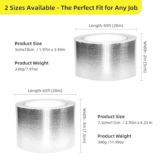 3 Inch x 65 Ft Fiberglass Reinforced Aluminum Foil Tape, Heavy Duty HVAC Foil Tape for Dryer Vent, Ductwork, Metal Repair, Heat & Moisture Resistant, Silver
