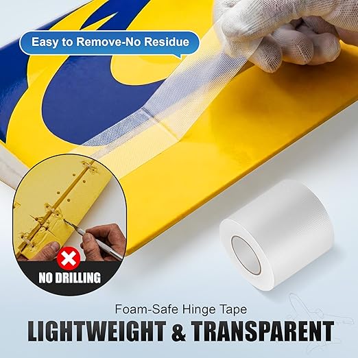 2" x 10 Yards Foam RC Plane Hinge Tape, Model Airplane Hinge Control Surface Tape for Aileron Elevator Rudder, Flexible Transparent Adhesive for Foam RC Airplane Repair, 1 Roll