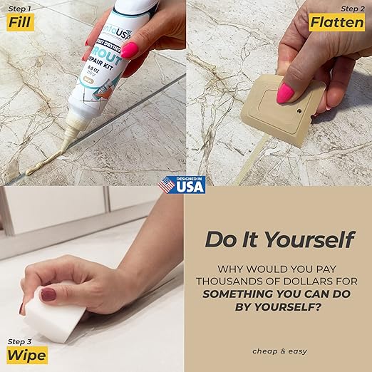 PentaUSA Warm Beige Tile Grout Repair Kit - Premixed Sanded Grout for Bathroom Shower Kitchen Floor, Beige Collection, Water-Resistant Filler Tube with Applicator, Easy DIY Restore (8.8oz / 250g)