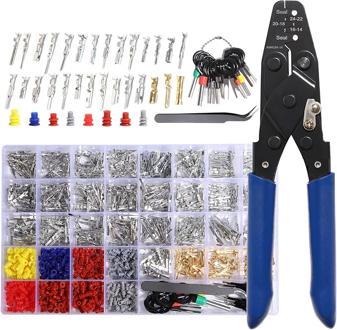 Connector Pins Kit Terminal Pin Automotive Car Electrical 1/1.5/1.8/2.2/2.3/2.5/2.8/3.5mm Male&Female Wire Seals Removal Tool kit Motorcycle ATV Wire Non-Insulated Plug Crimp tools Set