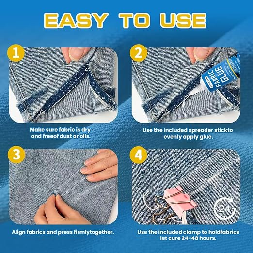 Fabric Glue Permanent, Extra Strong Fabric Adhesive, 2.1 Oz Washable Clear Clothing Glue - Waterproof, Quick-Dry & Clear Fabric Glue for Clothes, Patches, Denim, Leather, Textile & More