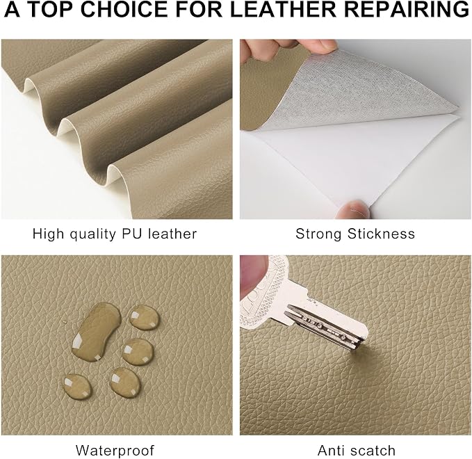 YAFLC Leather Repair Patch for Furniture, 17" x 79" Self Adhesive Leather Repair Kit Vinyl Repair Tape for Car Seat Sofa Jackets Couches Chair Medium Beige