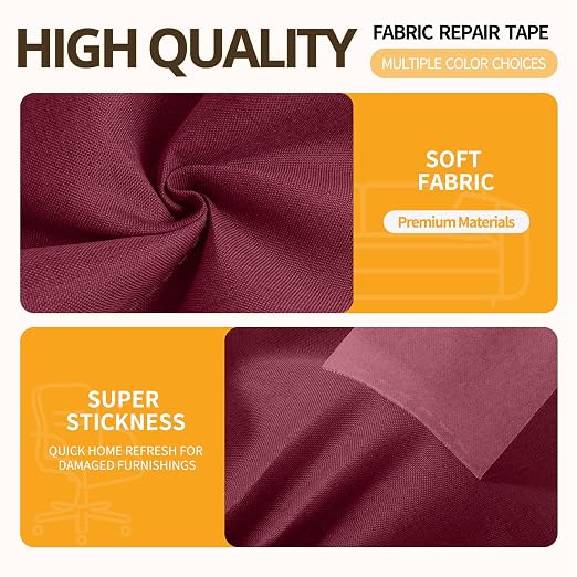 Fabric Repair Tape, Self-Adhesive Couch Patch Repair Fabric Patches for Furniture, Couch Repairing Kit Tape for Upholstery, Carpets, Chairs, Sofas, Pillows Linen 4x80 Inch Burberry Red